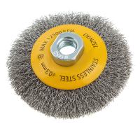 Щетка для УШМ, 100 мм, "Тарелка", витая нержавеющая проволока 0.3 мм, М14 Denzel по ценам производителя в Краснодаре с доставкой по всей России