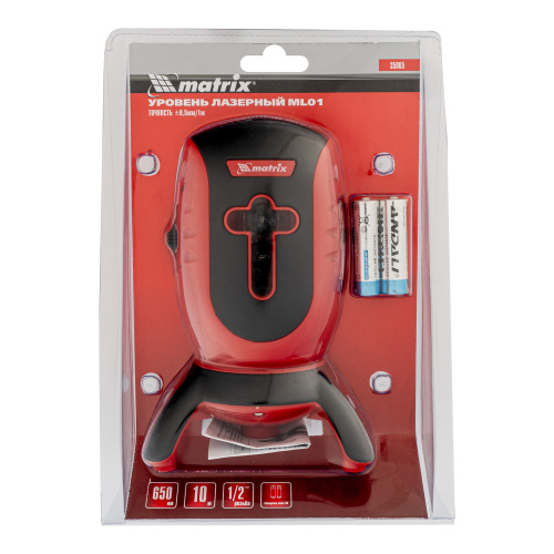 Лазерный уровень ML01T, дальность 10 м, точность ± 0,5 мм, / 1 м, длина волны 650 нм, проекция 1 вертикальная 1 горизонтальная плоскость, резьба под штатив 5/8" Matrix по ценам производителя в Краснодаре с доставкой по всей России