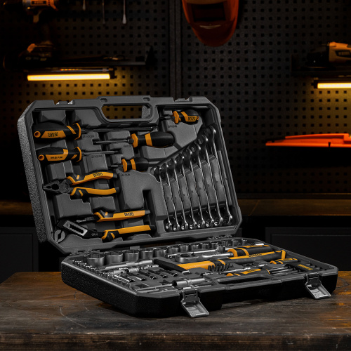 Набор инструментов, 1/2", 1/4", CrV, S2, пластиковый кейс, 84 предмета Denzel по ценам производителя в Краснодаре с доставкой по всей России