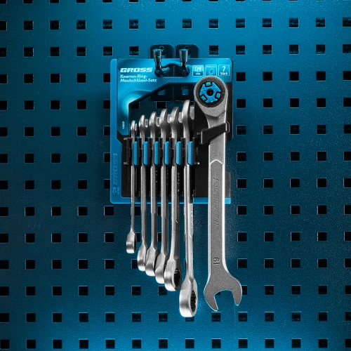 Набор ключей комбинированных трещоточных, количество зубьев 100, СRV, 7 шт, 8-19 мм Gross по ценам производителя в Краснодаре с доставкой по всей России