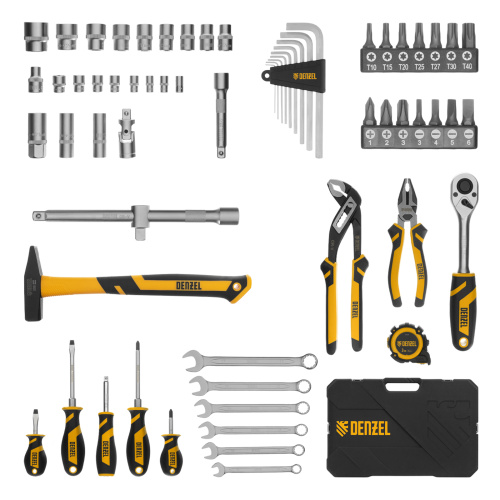Набор инструментов, 1/2", 1/4", CrV, S2, пластиковый кейс, 64 предмета Denzel по ценам производителя в Краснодаре с доставкой по всей России