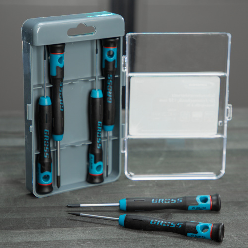Набор отверток для точной механики, CrMo, двухкомпонентные рукоятки, 6 шт, пластиковый бокс Gross по ценам производителя в Краснодаре с доставкой по всей России