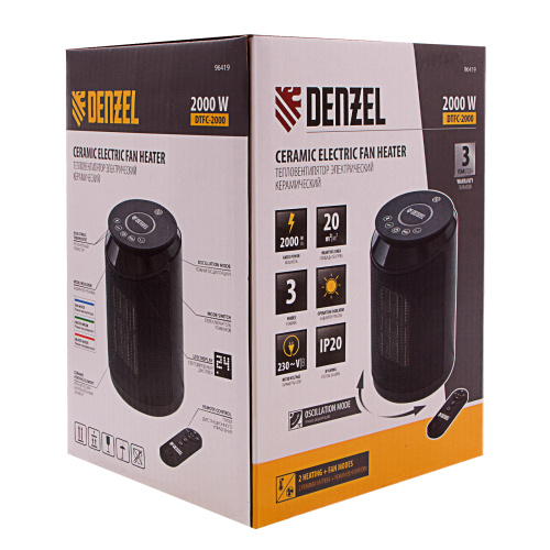 Тепловентилятор электрический керамический DTFC-2000, пульт, 3 режима, вентилятор, нагрев 1000/2000 Вт Denzel по ценам производителя в Краснодаре с доставкой по всей России