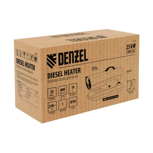 Дизельная тепловая пушка DHG-25i, 25 кВт, 600 м3/ч, прямой нагрев, термостат Denzel по ценам производителя в Краснодаре с доставкой по всей России