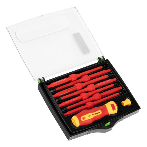 Отвертка со сменными жалами, диэлектрическая до 1000 В, 9 предметов, CrV Сибртех по ценам производителя в Краснодаре с доставкой по всей России