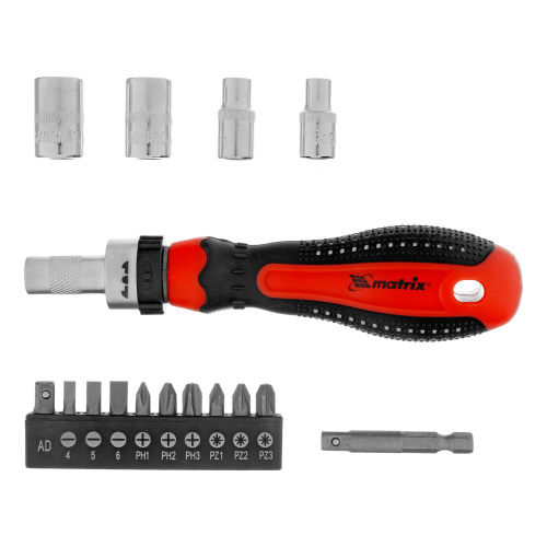 Отвертка реверсивная с набором бит и насадок торцевых, CrV, 1/4, 16 шт Matrix по ценам производителя в Краснодаре с доставкой по всей России