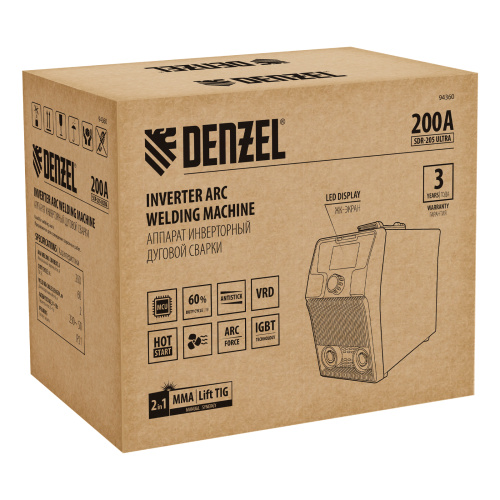 Аппарат инвертор. дуговой сварки SDR-205 Ultra, 200 А, ПВ 60% Denzel по ценам производителя в Краснодаре с доставкой по всей России