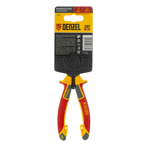 Длинногубцы прямые, диэлектрические рукоятки до 1000 В, трехкомпонентные рукоятки, 205мм Denzel по ценам производителя в Краснодаре с доставкой по всей России