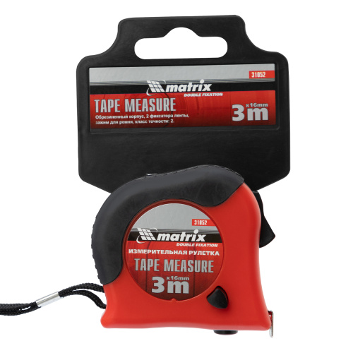Рулетка Double fixation,3 м х 16 мм,обрезиненный корпус,двойная плавная фиксация Matrix по ценам производителя в Краснодаре с доставкой по всей России