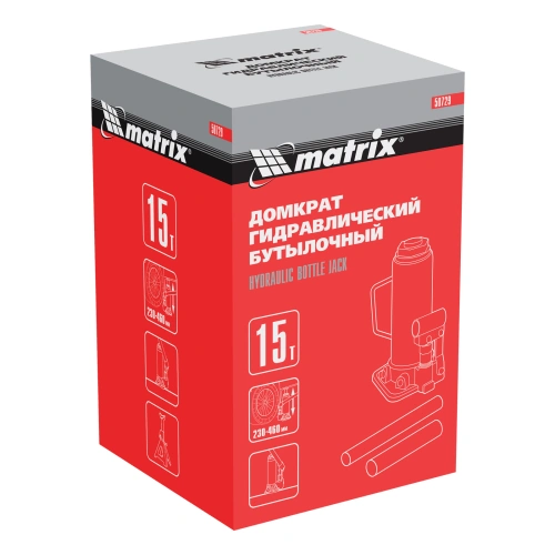 Домкрат гидравлический бутылочный, 15 т, высота подъема 230-460 мм Matrix по ценам производителя в Краснодаре с доставкой по всей России