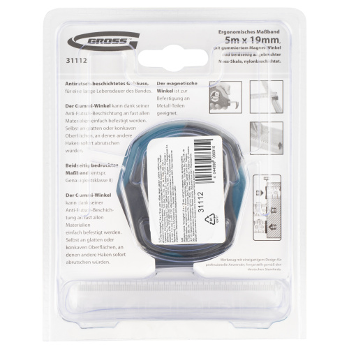 Рулетка "Schlagfest",5 м x 19 мм,магнитный обрезиненный зацеп,двусторонняя шкала,Нейлоновое покрытие,автоматическая фиксация Gross по ценам производителя в Краснодаре с доставкой по всей России