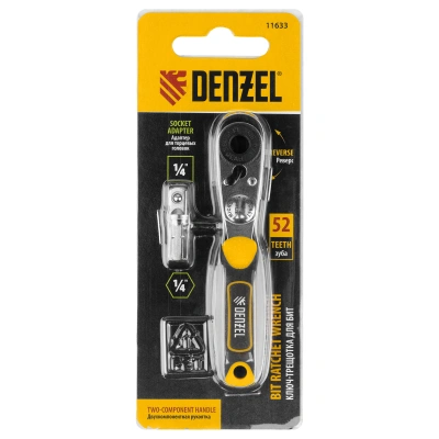 Ключ-трещотка для бит 1/4", 52 зуба, CrMo, адаптер для торцевых головок Denzel по ценам производителя в Краснодаре с доставкой по всей России