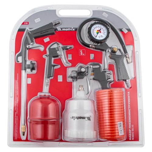 Набор пневмоинструмента, 5 предметов, быстросъемное соединение, краскораспылитель с верхним бачком Matrix по ценам производителя в Краснодаре с доставкой по всей России