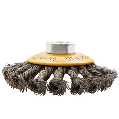 Щетка для УШМ, 100 мм, "Тарелка", крученая нержавеющая проволока 0.5 мм, М14 Denzel по ценам производителя в Краснодаре с доставкой по всей России