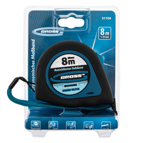 Рулетка "Ergonomisch",8 м x 25 мм,магнитный обрезиненный зацеп Gross по ценам производителя в Краснодаре с доставкой по всей России