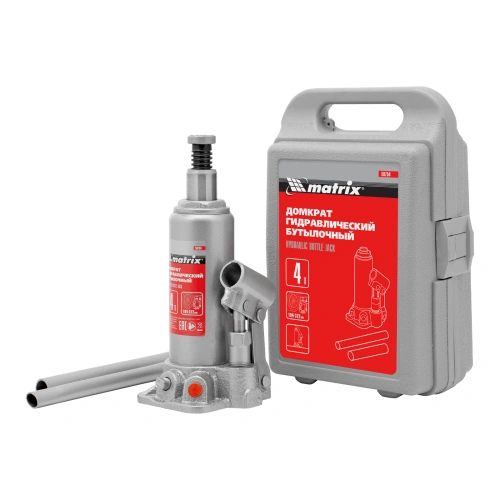 Домкрат гидравлический бутылочный, 4 т, высота подъема 194-372 мм, в пластиковый кейсе Matrix по ценам производителя в Краснодаре с доставкой по всей России