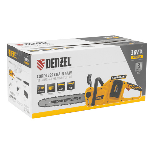 Цепная пила аккумуляторная бесщеточная RCS400-36, Li-ion, 36 В, 4 Ач, шина 400 мм Denzel по ценам производителя в Краснодаре с доставкой по всей России