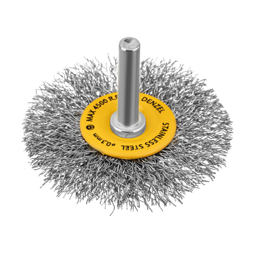 Щетка для дрели, 60 мм, Плоская, со шпилькой, нержавеющая витая проволока Denzel по ценам производителя в Краснодаре с доставкой по всей России