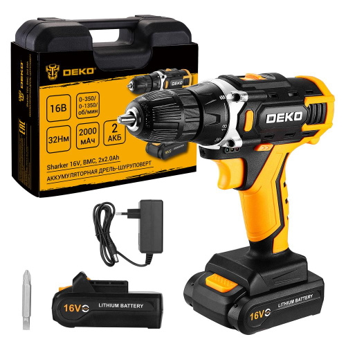 Аккумуляторная дрель-шуруповерт DEKO Sharker 16V в кейсе, 2х2.0Ач по ценам производителя в Краснодаре с доставкой по всей России