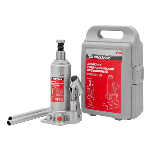 Домкрат гидравлический бутылочный, 3 т, высота подъема 194-372 мм, в пластиковый кейсе Matrix по ценам производителя в Краснодаре с доставкой по всей России