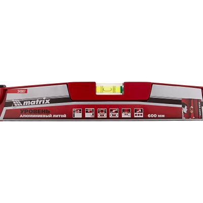 Уровень алюминиевый, 600 мм, литой, 2 глазка (1 фронтальный), ударная площадка Matrix по ценам производителя в Краснодаре с доставкой по всей России