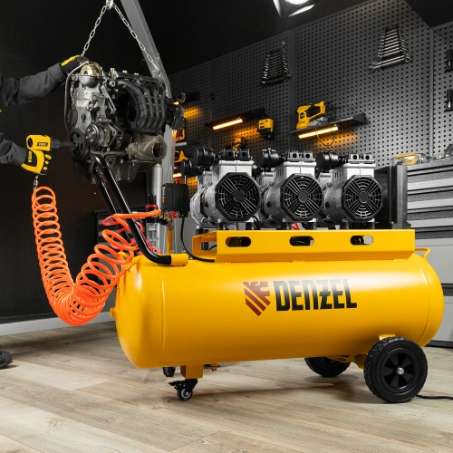 Компрессор безмасляный, малошумный DLS 3300/100, 3300 Вт,3x1100, 100 л, 570 л/мин ,блок управления Denzel по ценам производителя в Краснодаре с доставкой по всей России