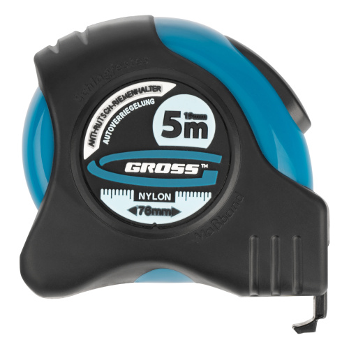 Рулетка "Schlagfest",5 м x 19 мм,магнитный обрезиненный зацеп,двусторонняя шкала,Нейлоновое покрытие,автоматическая фиксация Gross по ценам производителя в Краснодаре с доставкой по всей России
