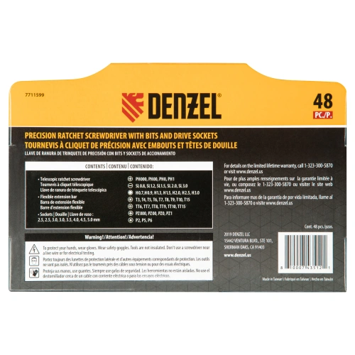 Отвертка с набором бит и торцевых головок для точных работ, гибкий привод, 48 шт, CrMo Denzel по ценам производителя в Краснодаре с доставкой по всей России