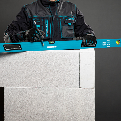 Уровень алюминиевый, 1500 мм, усиленный с ударопрочными заглушками, рукоятки, 3 глазка Gross по ценам производителя в Краснодаре с доставкой по всей России