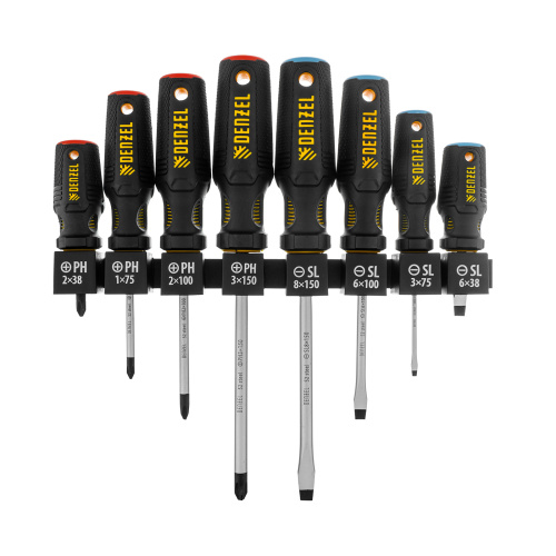 Набор отверток на полке, 8 шт., PH+SL, S2, 3к рукоятка Denzel по ценам производителя в Краснодаре с доставкой по всей России