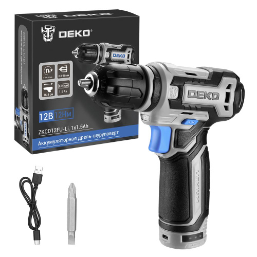 Аккумуляторная дрель-шуруповерт DEKO ZKCD12FU-Li, 12В, 1х1.5Ач по ценам производителя в Краснодаре с доставкой по всей России