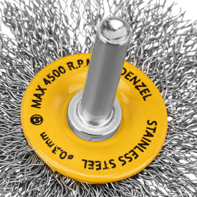 Щетка для дрели, 60 мм, Плоская, со шпилькой, нержавеющая витая проволока Denzel по ценам производителя в Краснодаре с доставкой по всей России