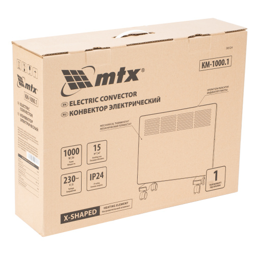Конвектор электрический КМ-1000.1, 230 В, 1000 Вт, X-образный нагреватель, колеса, термостат MTX по ценам производителя в Краснодаре с доставкой по всей России