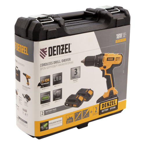Дрель-шуруповерт аккумуляторная CDL-IB-18-02, Li-Ion, 18 В, 2 акк. Denzel по ценам производителя в Краснодаре с доставкой по всей России