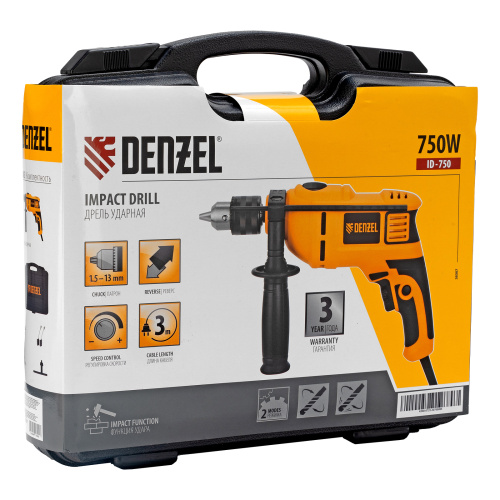 Дрель ударная ID-750, 750 Вт, 0-3000 об/мин, 48000 уд/мин Denzel по ценам производителя в Краснодаре с доставкой по всей России