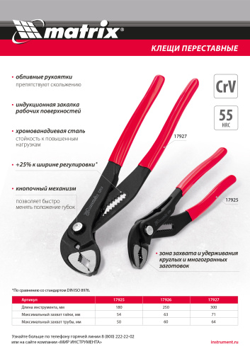 Клещи переставные 300 мм, кнопочный механизм, хром-ванадий, обливные рукоятки Matrix по ценам производителя в Краснодаре с доставкой по всей России