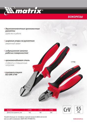 Бокорезы, 160 мм, хром-ванадий, двухкомпонентные рукоятки Matrix купить в Москве с доставкой по всей России | ProtosMarket.ru