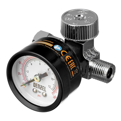 Регулятор давления с манометром для краскораспылителя K1500, 12 бар, 1/4" Denzel по ценам производителя в Краснодаре с доставкой по всей России
