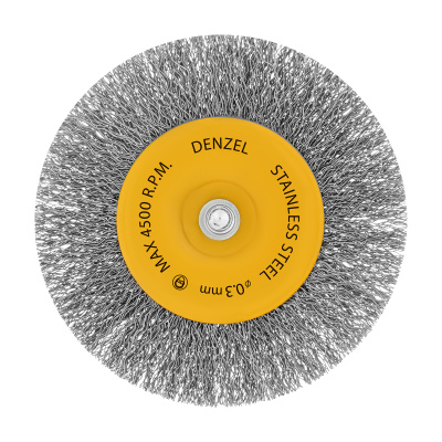 Щетка для дрели 100 мм, Плоская, со шпилькой, нержавеющая витая проволока Denzel по ценам производителя в Краснодаре с доставкой по всей России