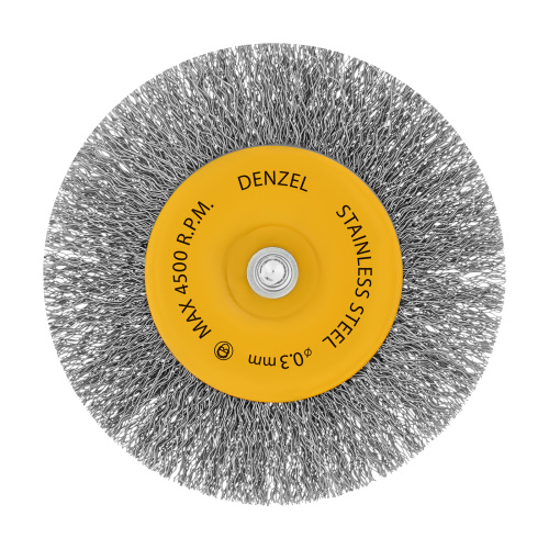 Щетка для дрели 100 мм, Плоская, со шпилькой, нержавеющая витая проволока Denzel по ценам производителя в Краснодаре с доставкой по всей России