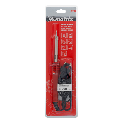 Паяльник, пластиковая рукоятка, медный наконечник с долговечным защитным покрытием, 220 В, 30 W Matrix по ценам производителя в Краснодаре с доставкой по всей России