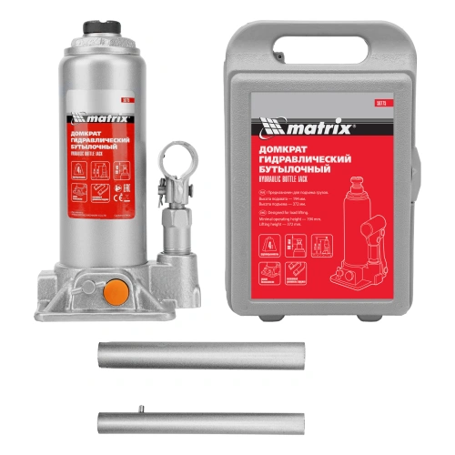 Домкрат гидравлический бутылочный, 4 т, h подъема 194-372 мм, в пластиковом кейсе Matrix по ценам производителя в Краснодаре с доставкой по всей России
