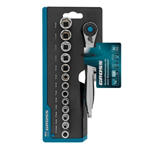 Набор торцевых головок, трещотка 120 зубьев, 1/4", CrV, 36 предметов Gross по ценам производителя в Краснодаре с доставкой по всей России