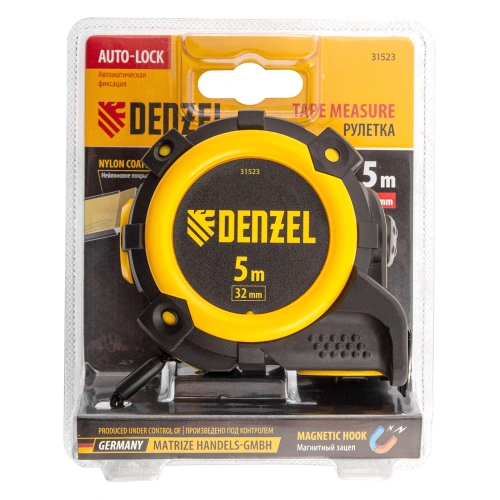 Рулетка 5м х 32мм, автоматич. фиксац., нейлон. покрытие, магнит. зацеп, двухстор. разметка Denzel по ценам производителя в Краснодаре с доставкой по всей России