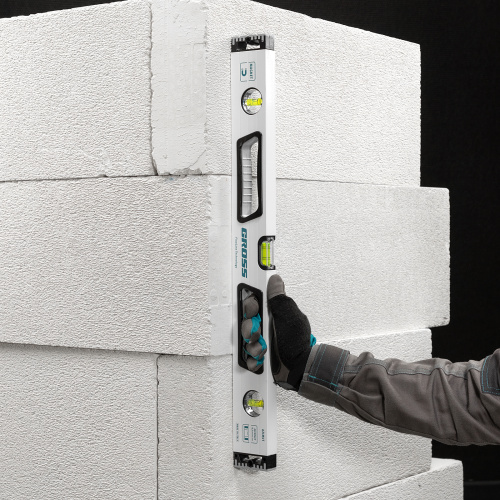 Уровень алюминиевый, 600 мм, усиленный, рукоятки, фрезерованный, 3 глазка, магнитный Gross по ценам производителя в Краснодаре с доставкой по всей России