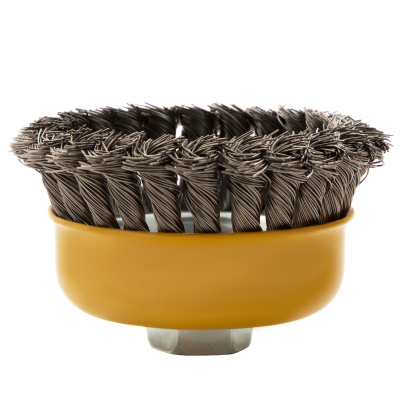 Щетка для УШМ, 100 мм, "Чашка", крученая нержавеющая проволока 0.5 мм, М14 Denzel по ценам производителя в Краснодаре с доставкой по всей России