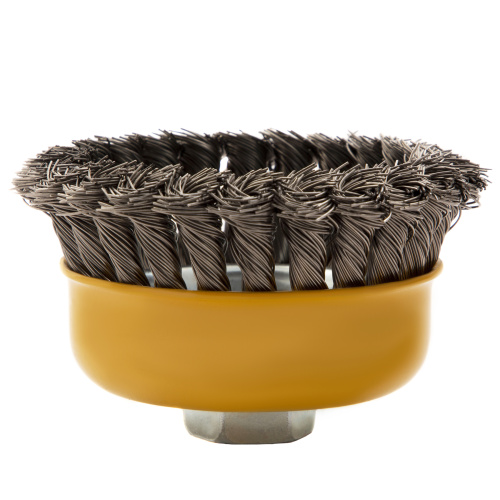 Щетка для УШМ, 100 мм, "Чашка", крученая нержавеющая проволока 0.5 мм, М14 Denzel по ценам производителя в Краснодаре с доставкой по всей России