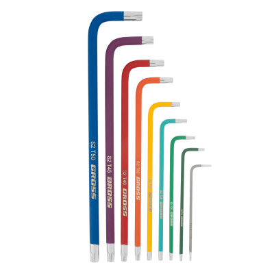 Набор ключей имбусовых Torx -TT, 9 шт: T10-T50, магнит, S2, экстра-длинные, хром/краска 9 шт Gross по ценам производителя в Краснодаре с доставкой по всей России