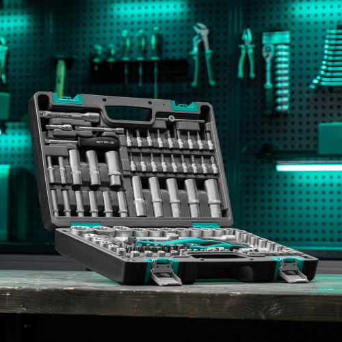 Набор инструментов 1/2", 1/4", CrV, 12 гранные головки, пластиковый кейс, 109 предмета Stels по ценам производителя в Краснодаре с доставкой по всей России