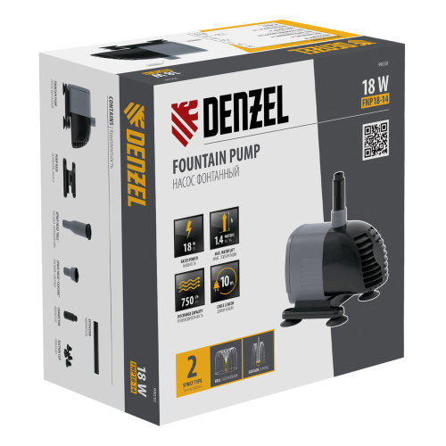 Насос фонтанный FNP18-14, 18 Вт, подъем 1,4 м, 750 л/ч, колокольчик/каскад Denzel по ценам производителя в Краснодаре с доставкой по всей России